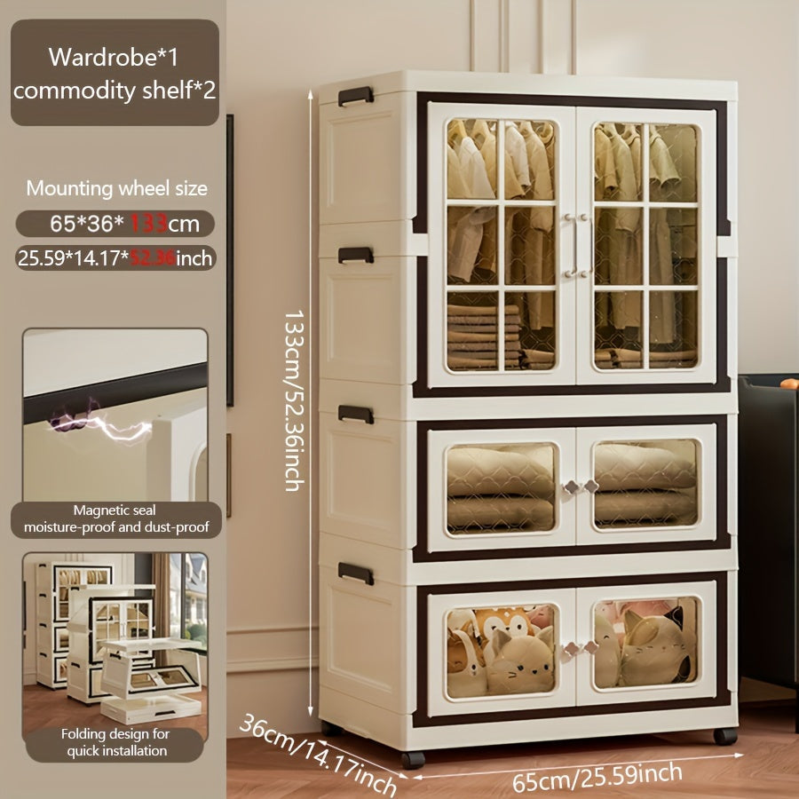 Armario de almacenamiento multifuncional de plástico con ruedas para dormitorio, cocina y baño