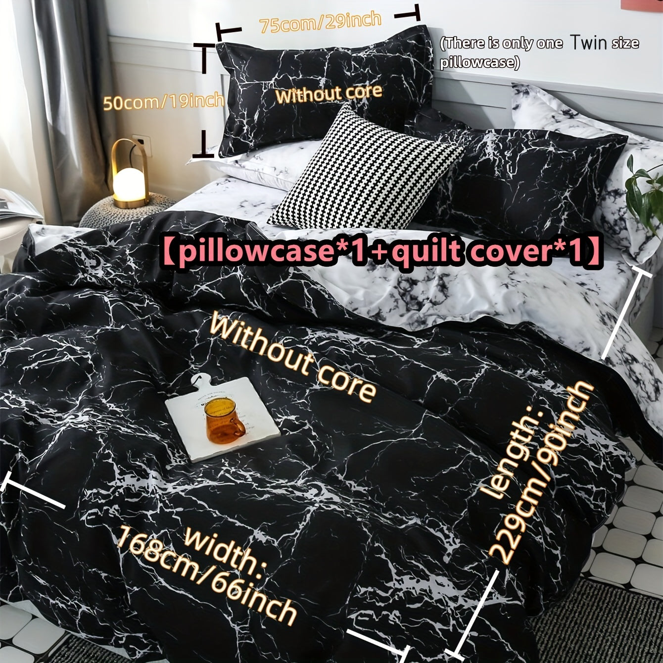 Black Marble Duvet Cover Set with Pillow Cases Soft Bedding 2 or 3 Pieces