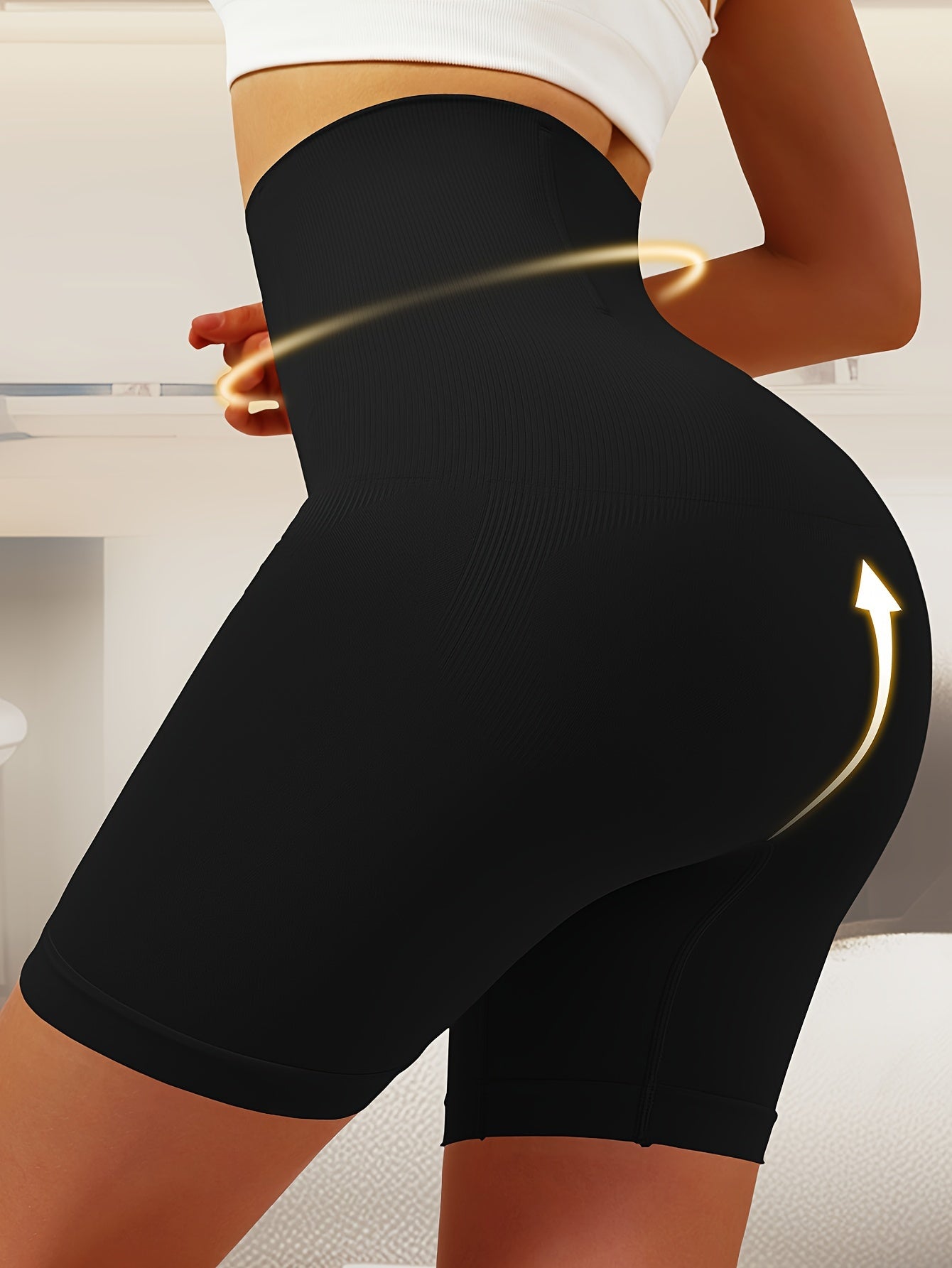 High-Waist Tummy Control Yoga Shorts for Pregnant Women in Beige Seamless Butt Lifting Support Panels