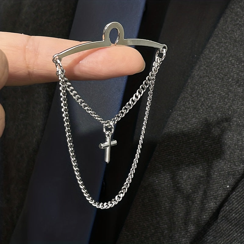 Men's Tie Clip Set with Cross Tie Buckle and Chain Elegant Fashion Accessory