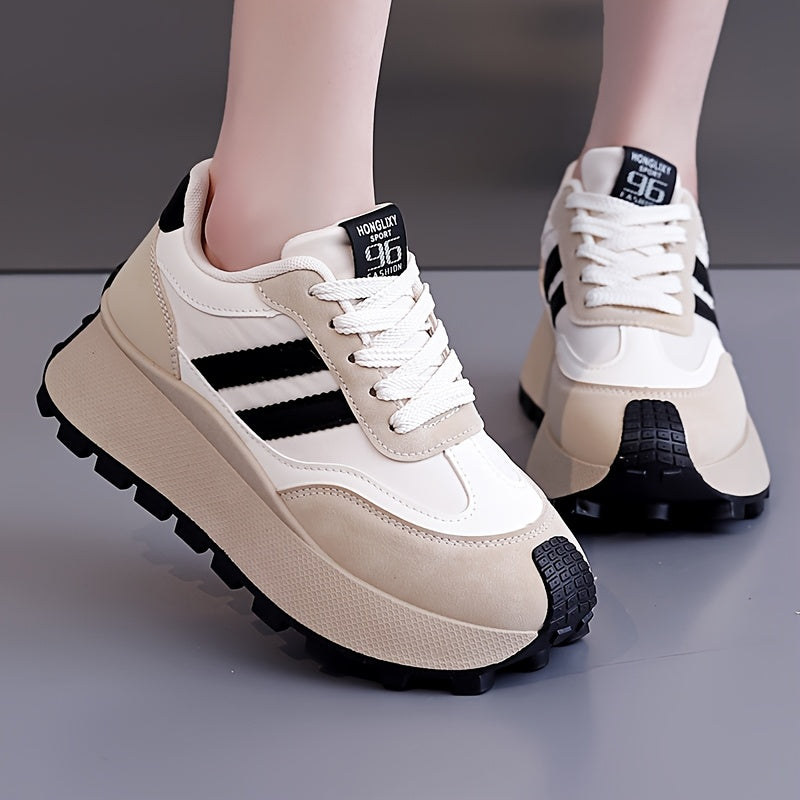 Women's Casual Thick-Sole Sneakers All-Season Comfortable Sport Shoes Beige