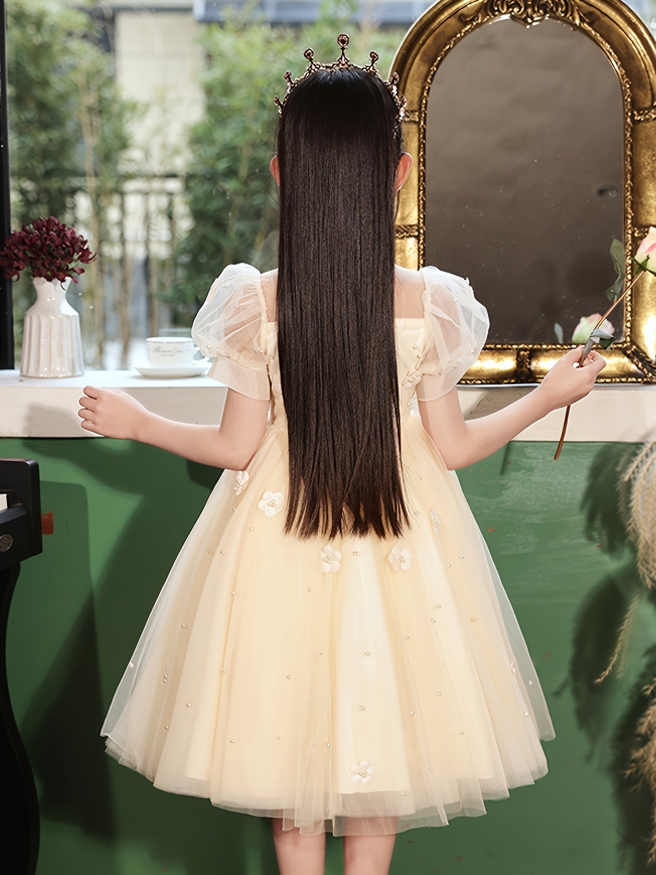 Girls' Summer Flower Dress for Children’s Day Wedding Princess Piano Performance Size 12 and Under