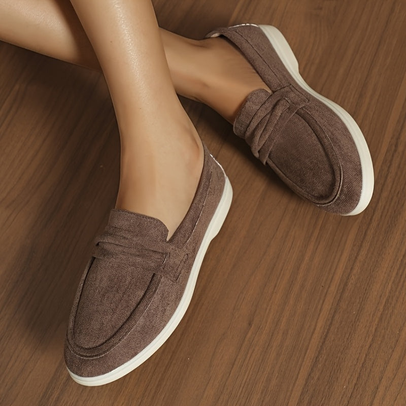 Women's Black Loafers Soft Fabric Slip-On Shoes Round Toe Rubber Sole