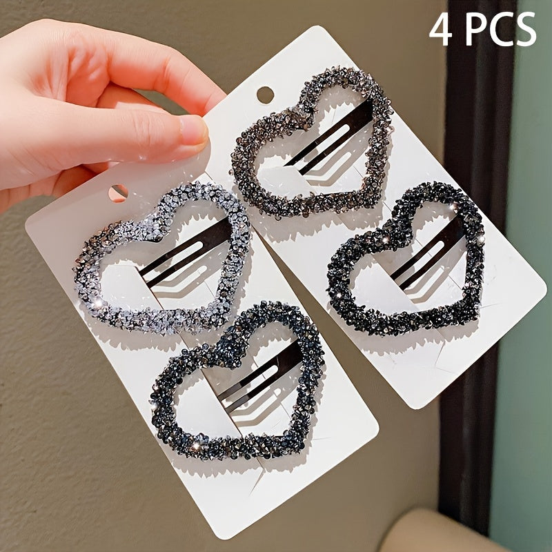 Girls' Hair Clips Set with Glitter Heart Rhinestones in Mixed Colors