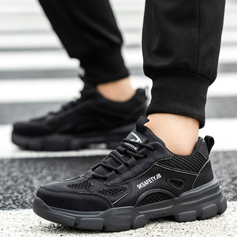 Men's Safety Shoes Lightweight Steel Toe Non-Slip Puncture-Resistant Rubber Breathable Mesh Beige