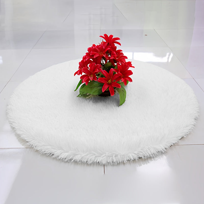 Soft White Round Plush Area Rug for Living Room Bedroom Non-Slip Machine Washable