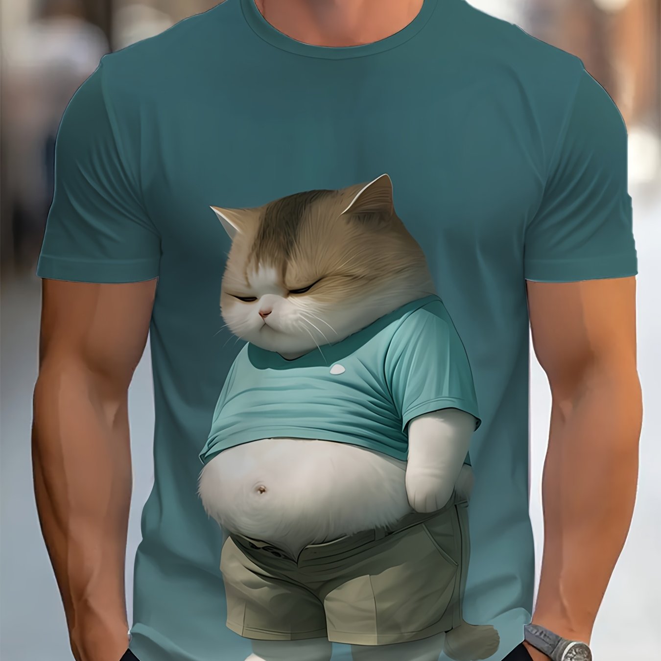 Camiseta de manga corta de poliéster tricotado con impresión de gato 3D para adultos y adolescentes, casual, verano, primavera, otoño