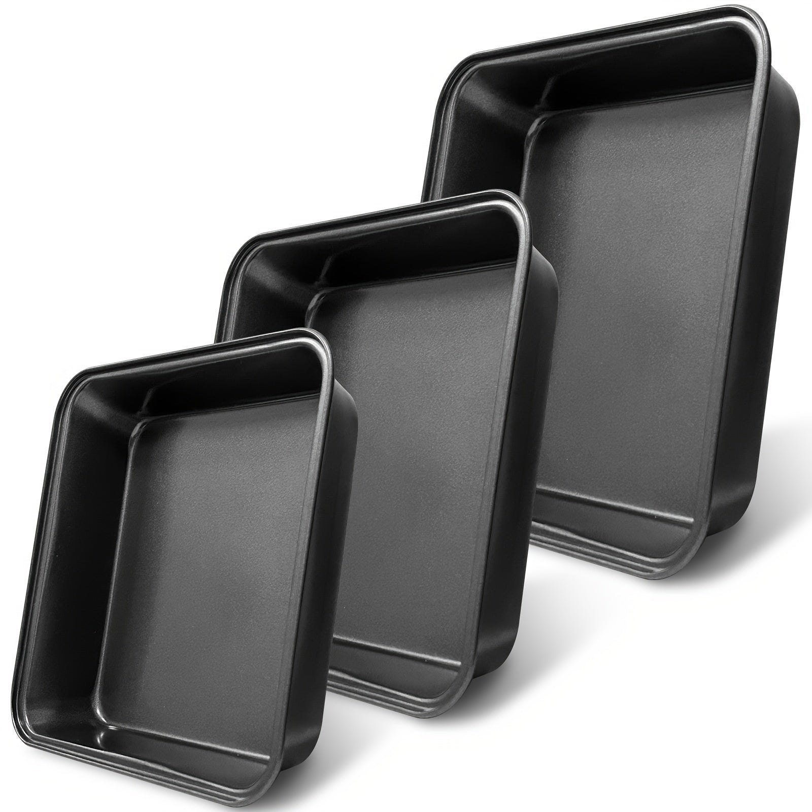 Set of 3 Non-Stick Square Cake Pans 5cm Deep Dishwasher Safe for Brownies