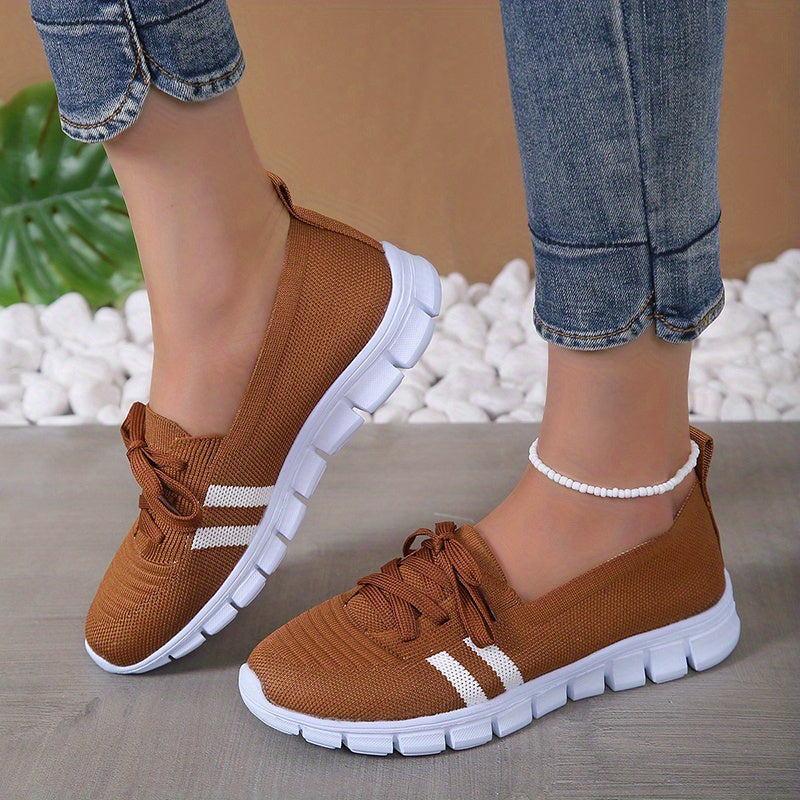 Women's Lace Up Sneakers Knit Low Top Walking Shoes Casual Lightweight Flat Footwear