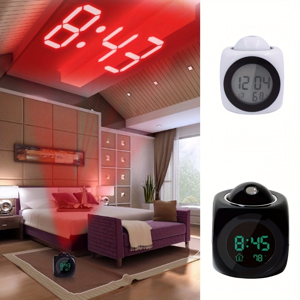 Digital Alarm Clock with Voice Prompt Thermometer Snooze Function and Desk Projector