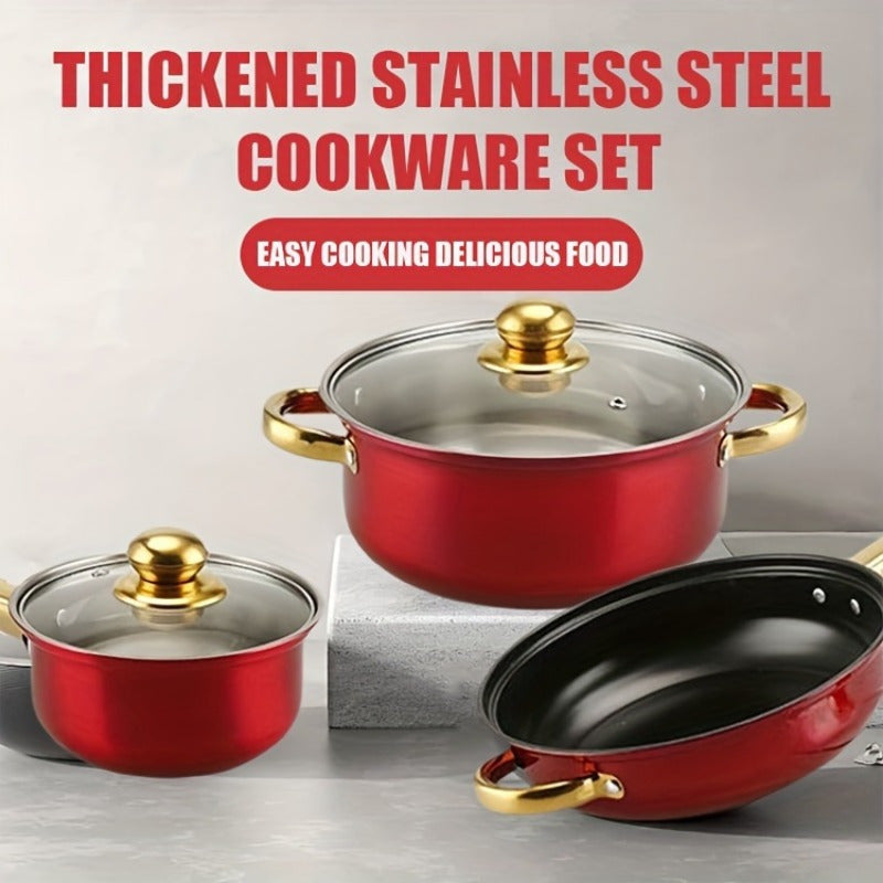 Stainless Steel Cookware Set 18 Pieces Non-Stick Pots Pans Glass Lids