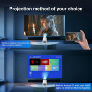 Portable Android 12 Wireless Projector 1080P Support 130ANSI Keystone
