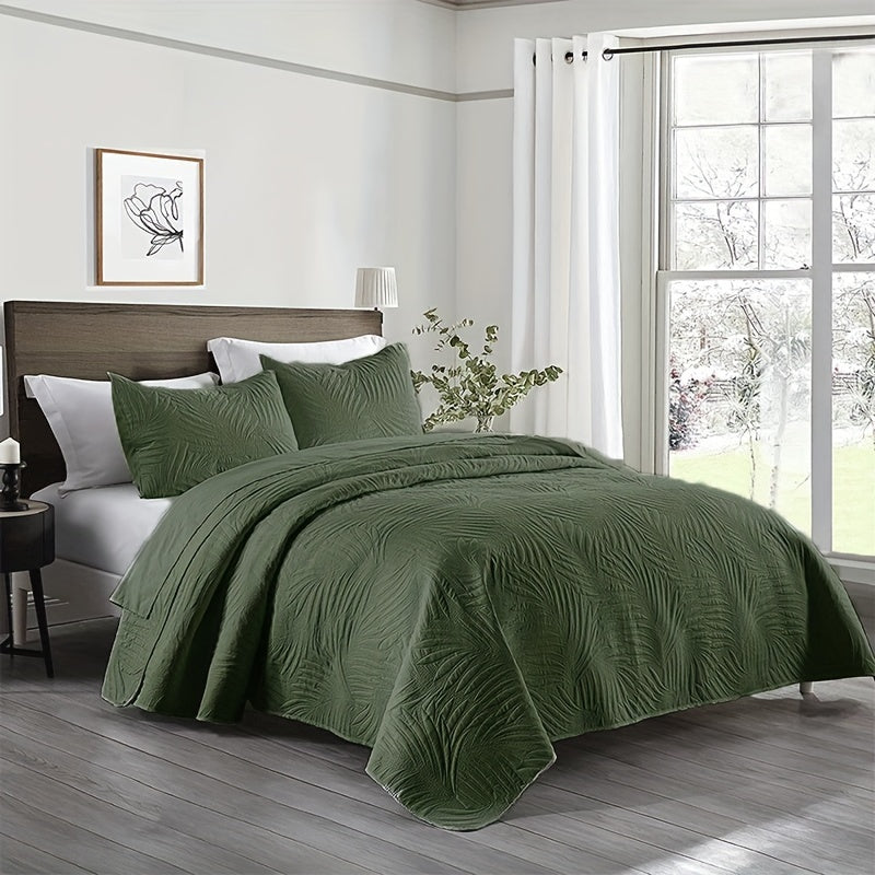Bedroom Dormitory Bedspread Set with Leaf Embossed Design and Pillowcases