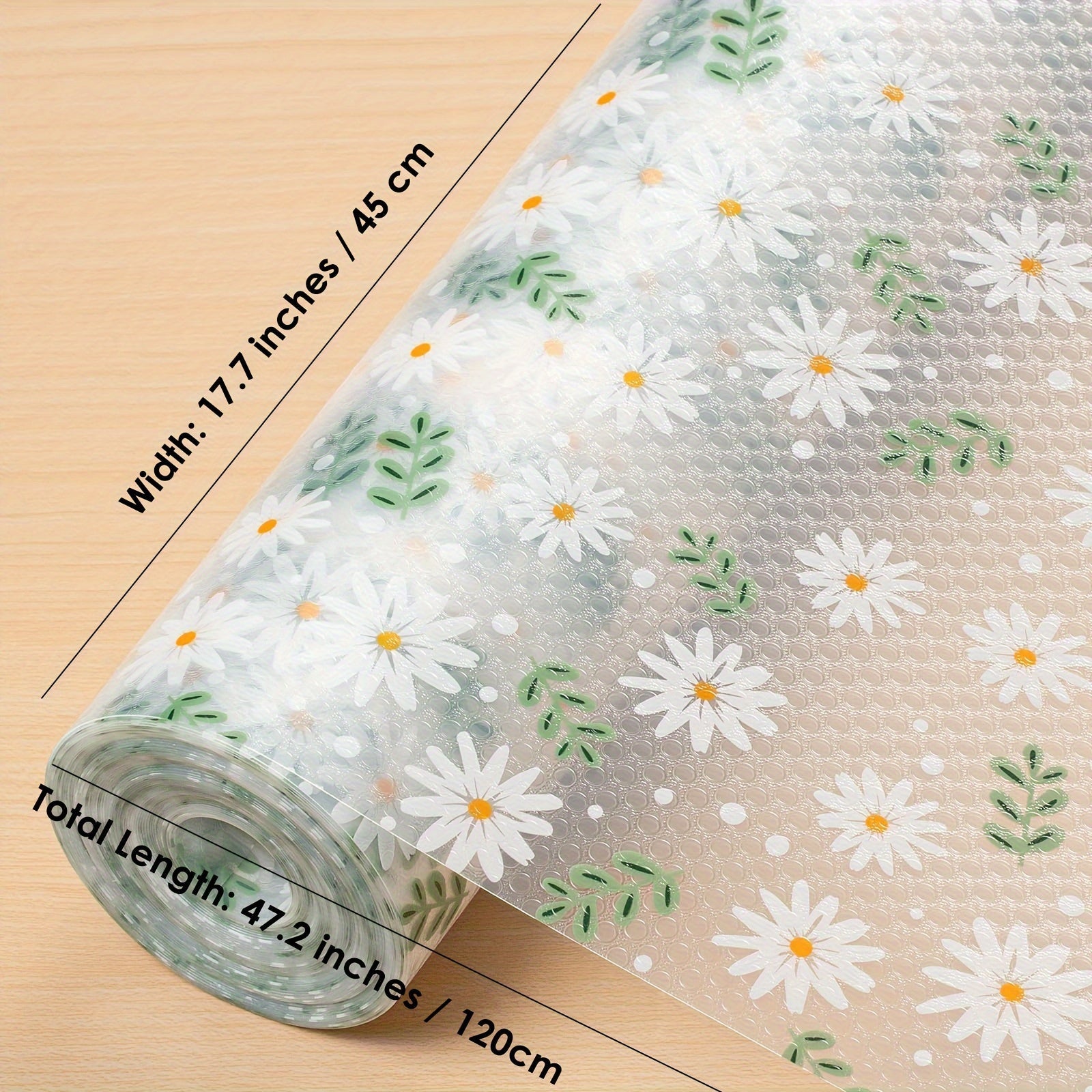 Green Daisy Pattern Waterproof Non-Slip Shelf Liner for Kitchen Storage