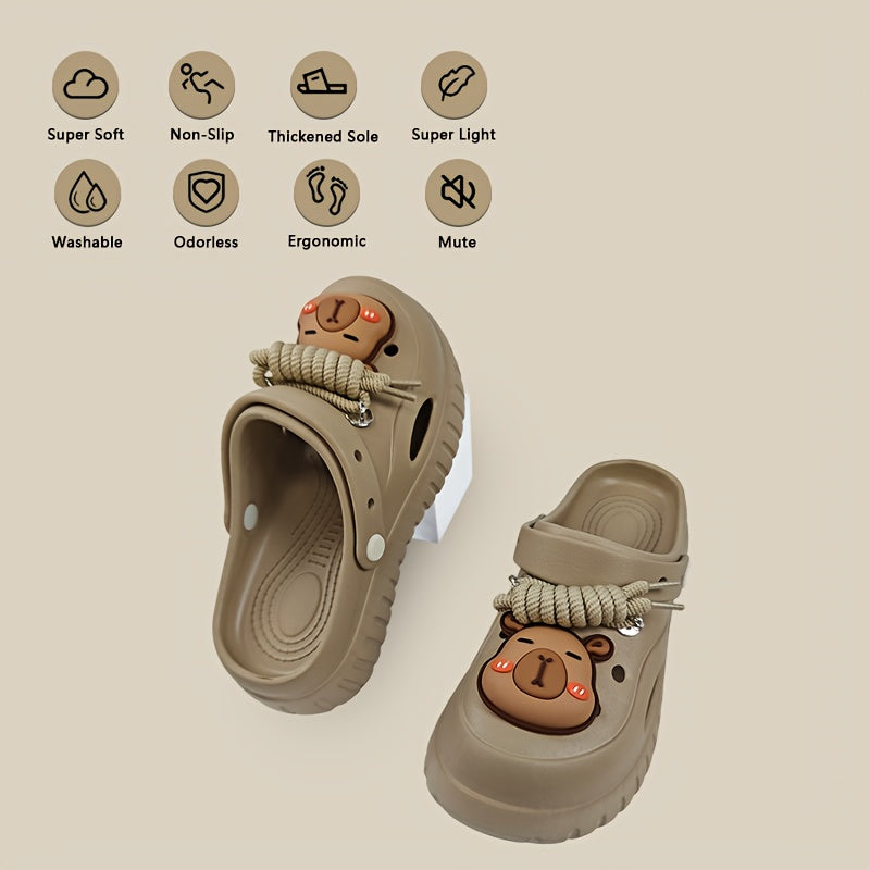 Women's EVA Clogs With Cartoon Capybara Pattern Slip-On Beach Shoes