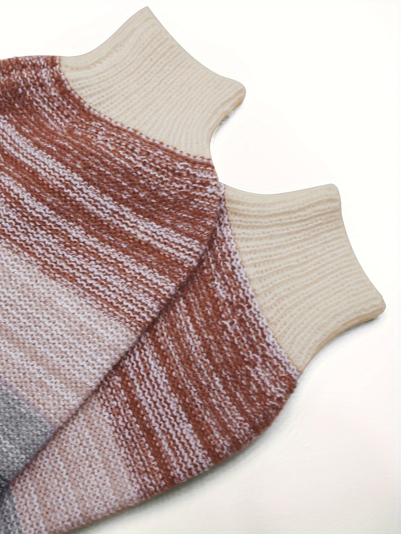 Plus Size Color Block Striped Crew Neck Sweater for Women Long Sleeve Fall Winter