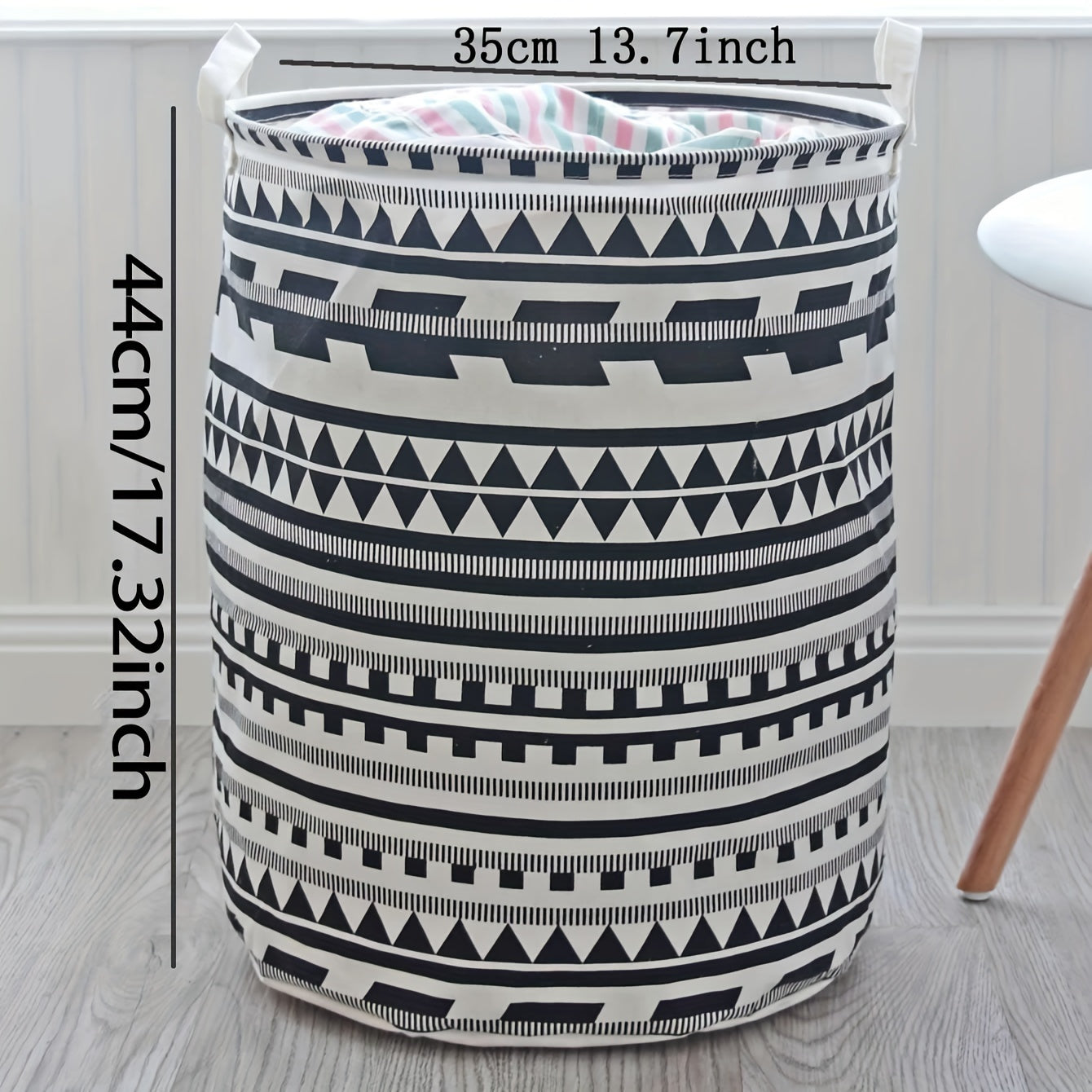 Large Capacity Fabric Storage Basket for Clothes and Linens with Geometric Design