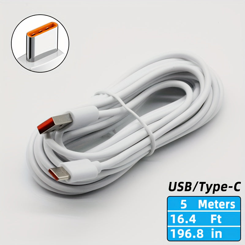 Cable de carga USB Tipo-C 243.84cm Blanco con acentos naranjas compatible con carga rápida