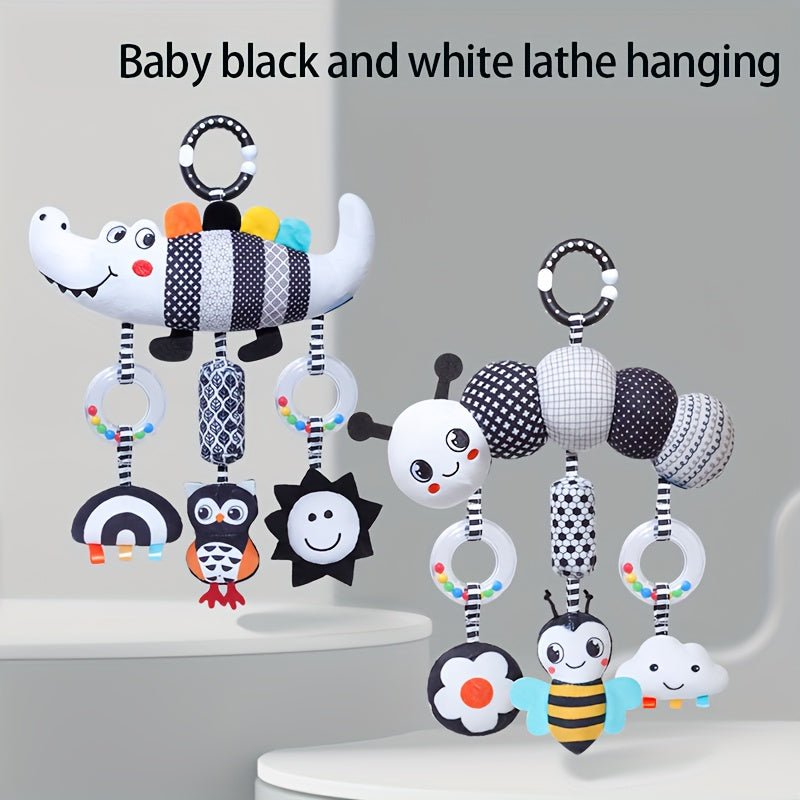 Black and White Animal Plush Toy for Babies Stroller and Car Seat Rattles