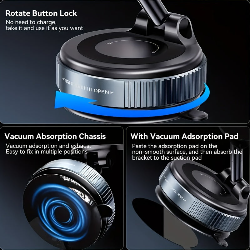 Adjustable Foldable Magnetic Car Phone Holder ABS Round 360° Rotatable Vacuum Suction