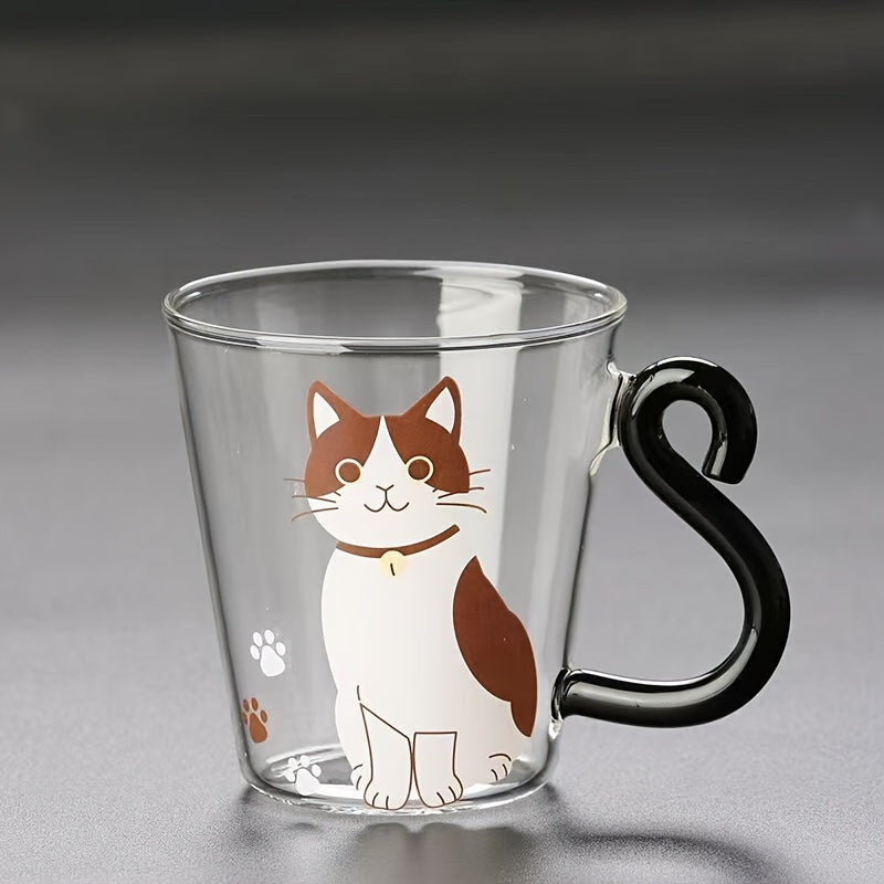 8.8oz Cat Glass Mug Heat Cold Resistant Reusable Animal Print Coffee Tea Cup