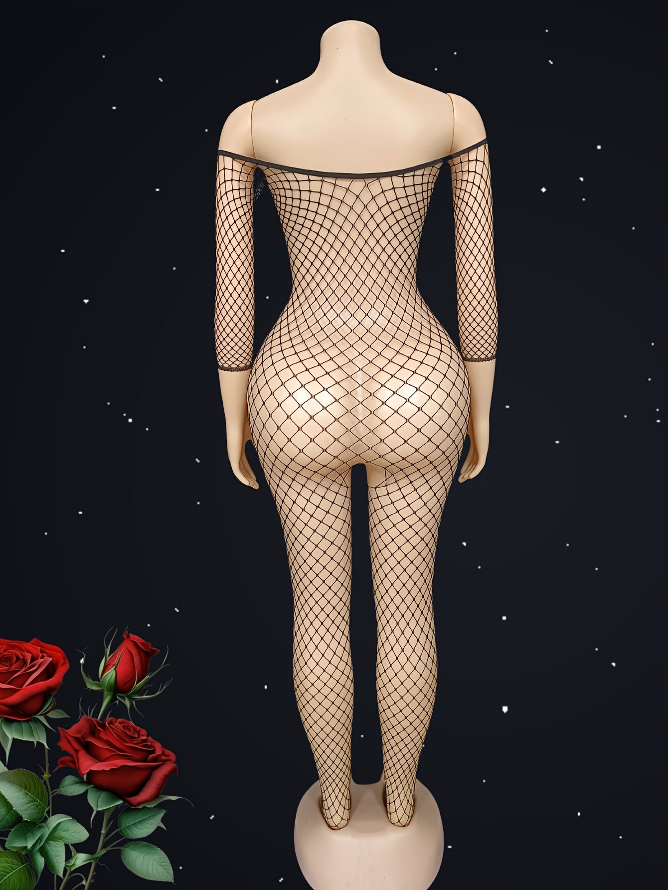Women's Mesh One-Piece Bodysuit with Stockings, Long Sleeve, Breathable Large Size