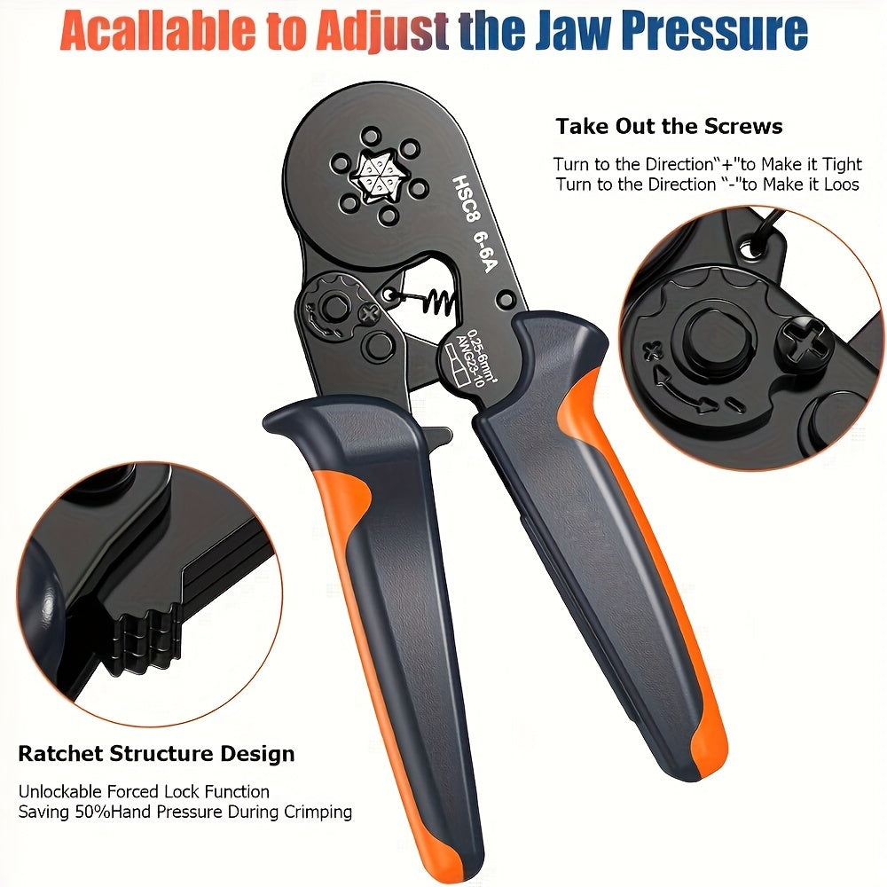 Crimping Tool Kit with Wire Connectors and Terminals, Adjustable Wire Crimper Set