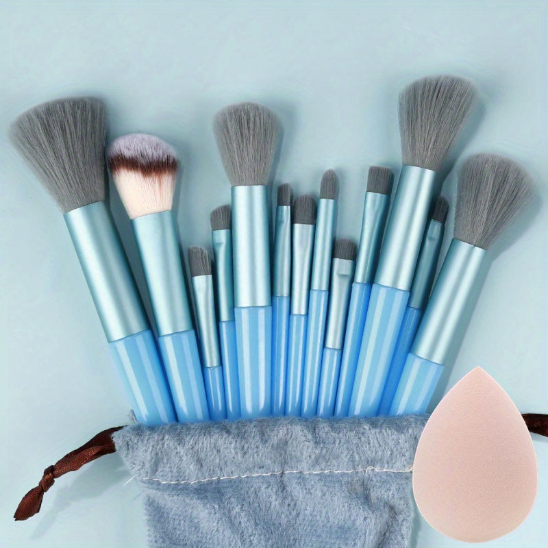 13Pc Soft Fluffy Makeup Brush Set Including Sponges for Face Eyeshadow Blending