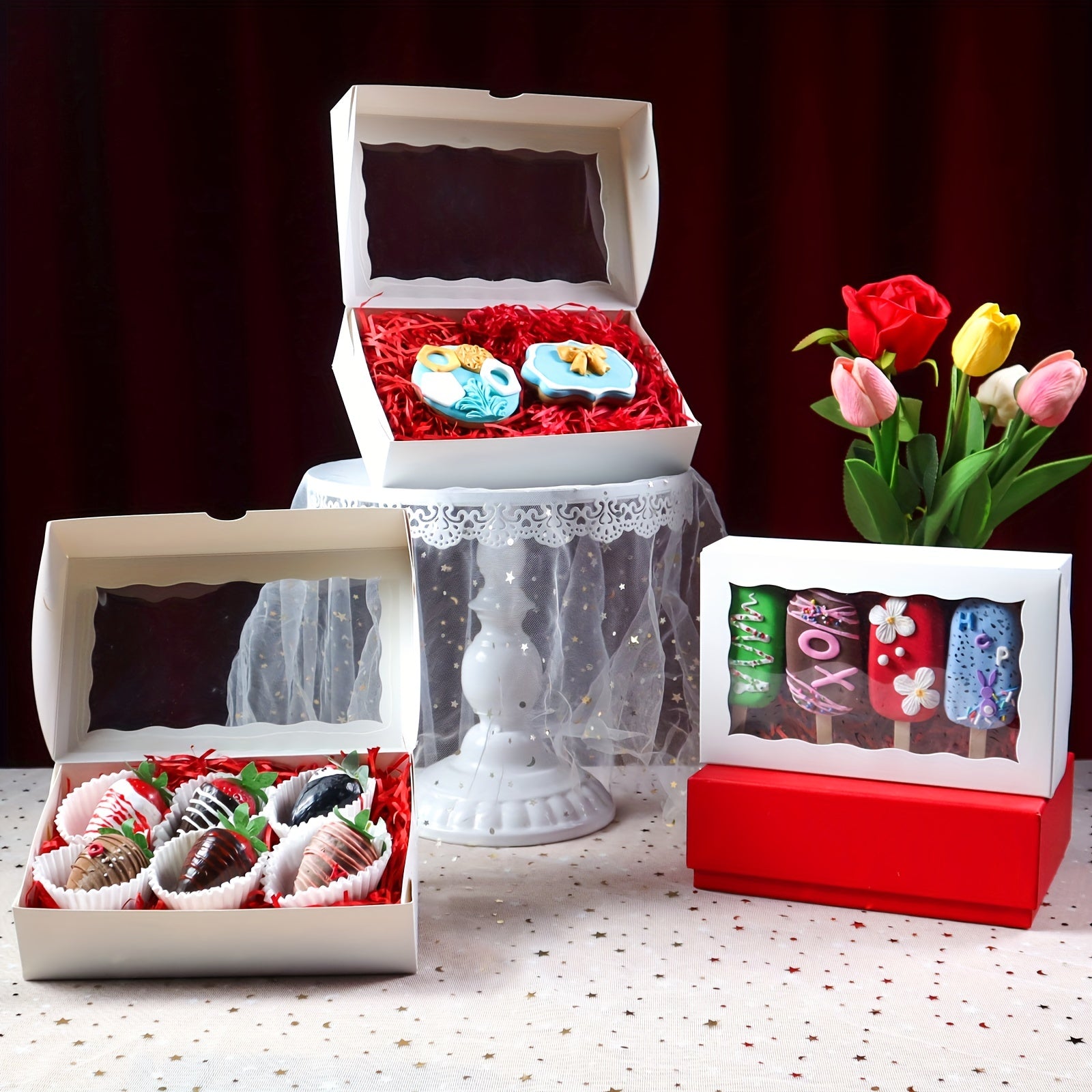 Non, Brownie va shirinliklar uchun oynali ko'rsatkich bilan 6, 15 yoki 30 ta pechene qutisi to'plami