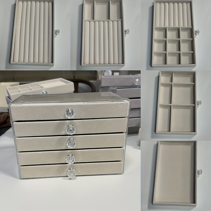 Clear Acrylic Jewelry and Shoe Storage Case with 5-Tier Velvet Organizer