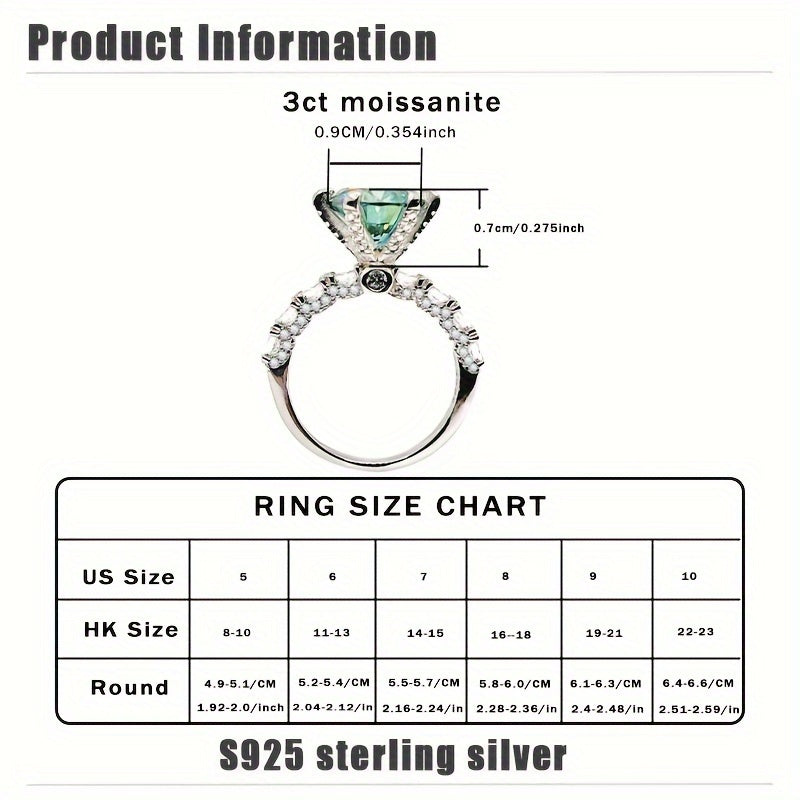 Green Moissanite Engagement Ring 3ct Sterling Silver Wedding Jewelry with Zirconia Accents