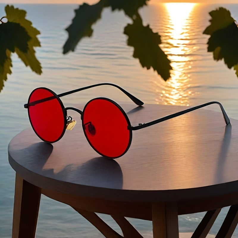 Винтажные панк-круглые очки из нержавеющей стали с красными тонированными линзами для активного отдыха