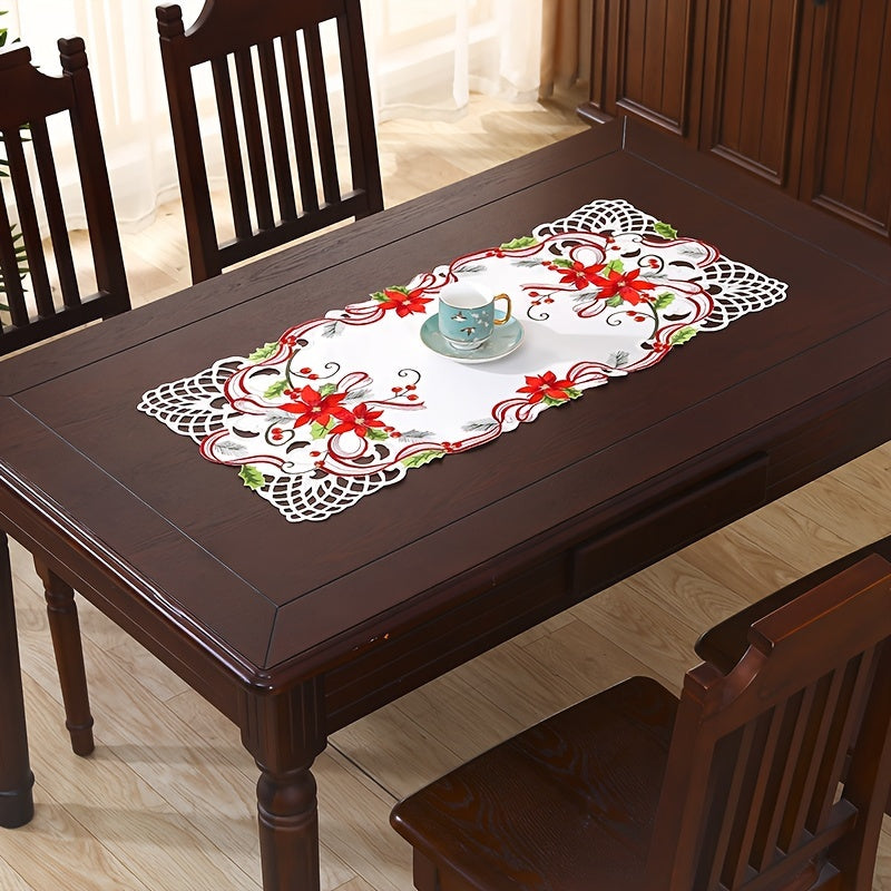 Christmas Embroidered Table Runner, Hand Hollowed, Holiday Decor, Dining Room
