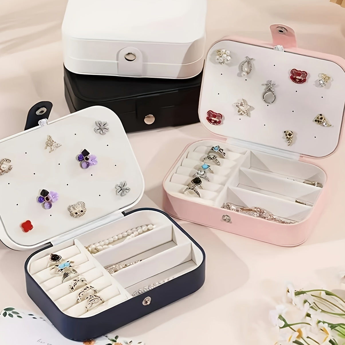 Double Layer Jewelry Organizer Box with Vintage Style Faux Suede Lining for Earrings Rings and Necklaces