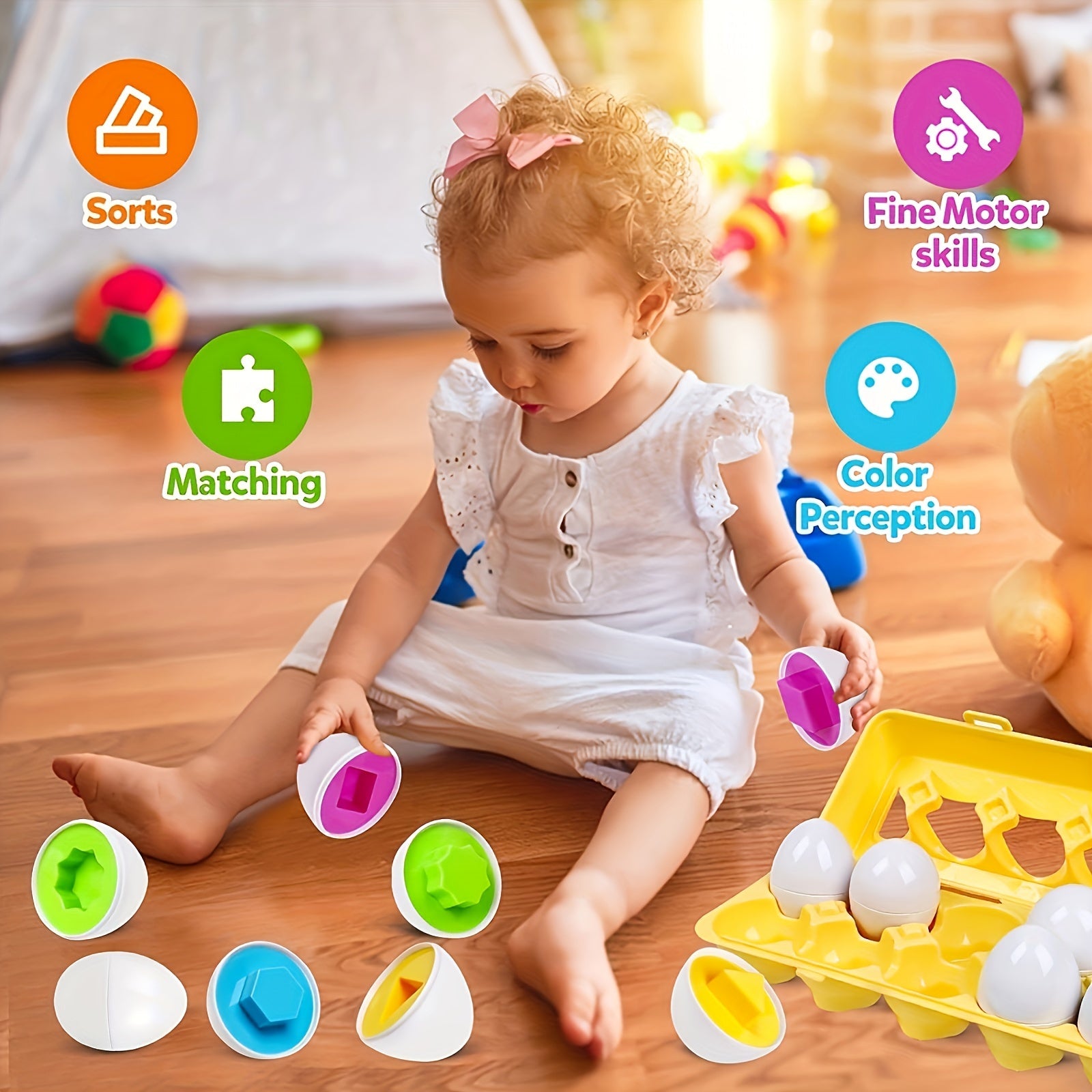 Colorful 12-Piece Egg Shape Matching Puzzle Toy for Preschoolers Educational Fine Motor Skills