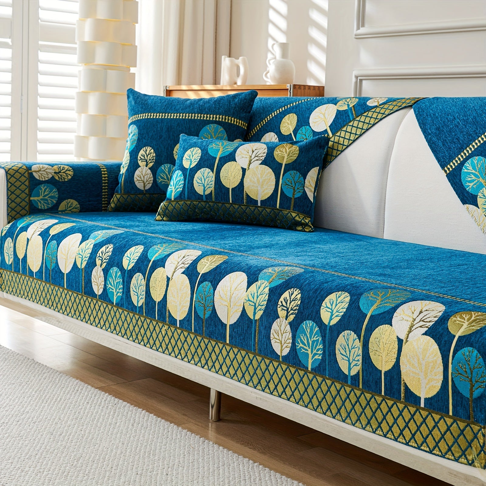 Boho Style Sofa Cushion with Moon and Tree Design Chenille All-Season Pet-Friendly Soft Modern