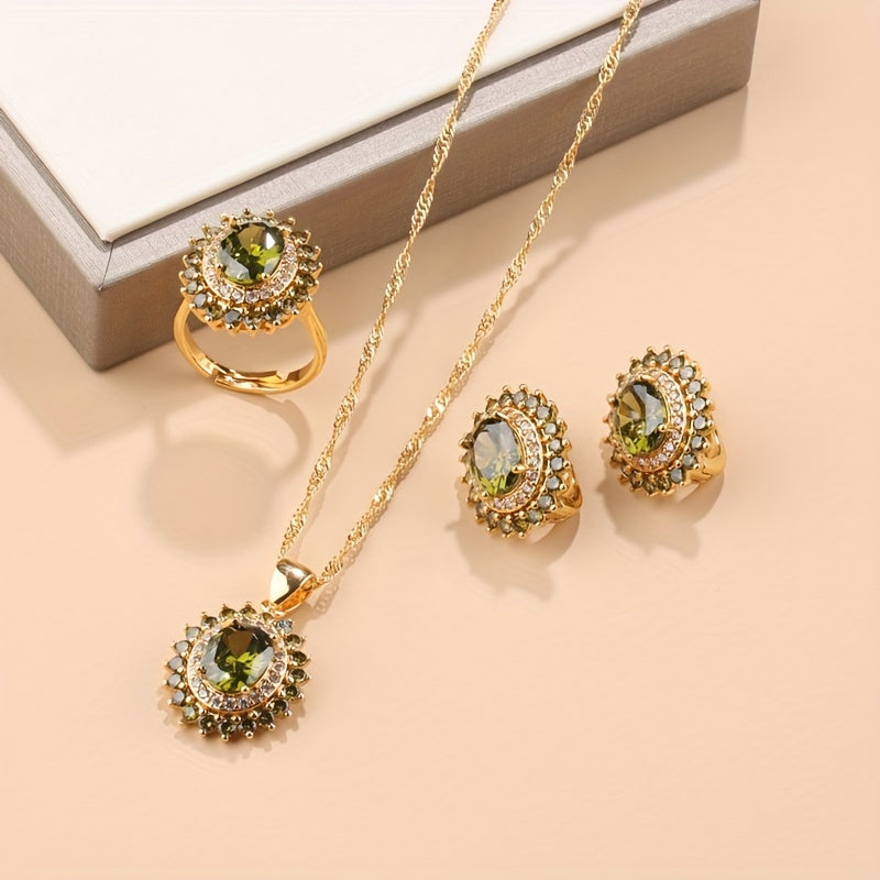 4-ta bo'lakli to'y zargarlik buyumlari to'plami Sun'iy ko'k safirli quloqchinlar, uzuk, taqinchoq, zanjir