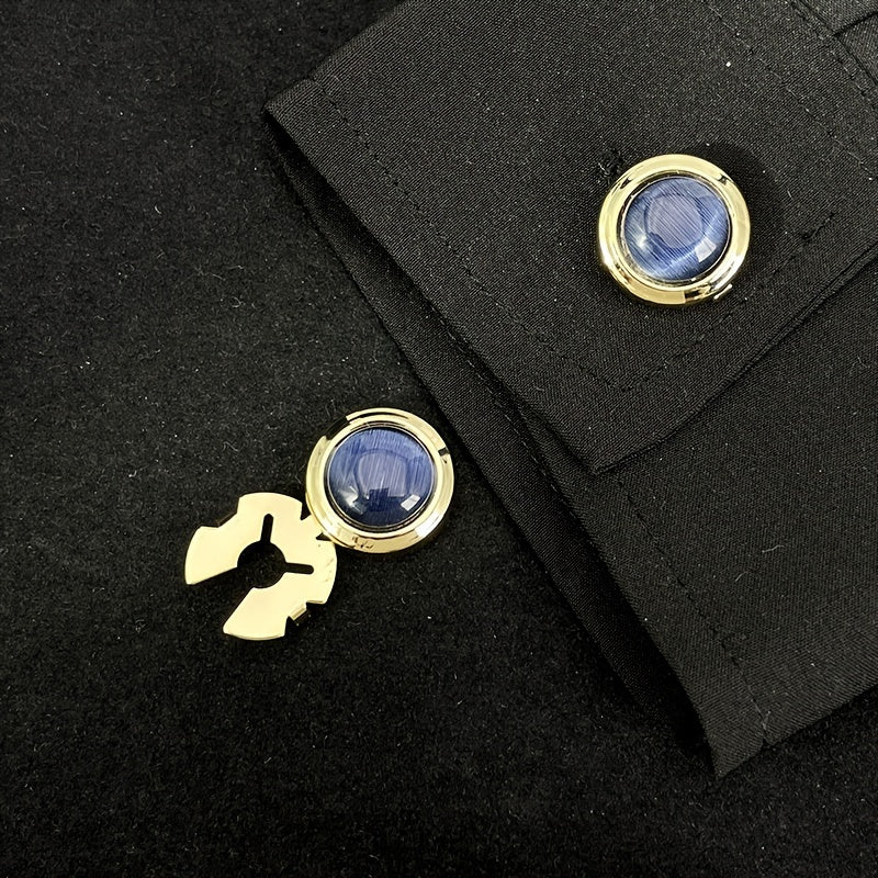 Opal Cufflinks for Men Geometric Round Copper Jewelry for Gift Occasions