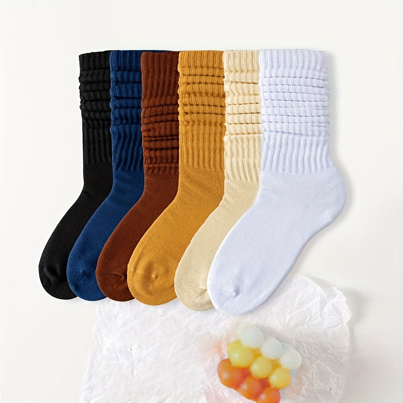 Women's Mid-Tube Socks 6 Pairs Solid Color Soft Comfortable Knee-Length