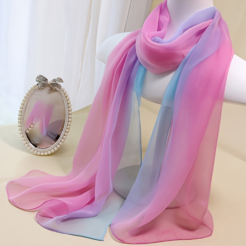 Gradient Color Gauze Scarf for Women Lightweight Summer Shawl Breathable Wrap