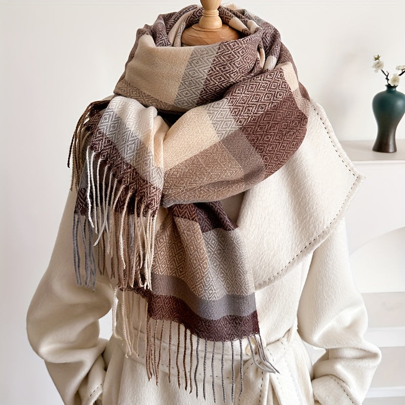 Ayollar uchun faux kaşmirli plaid tassel sharf qish uchun issiq va qulay sovgʻa