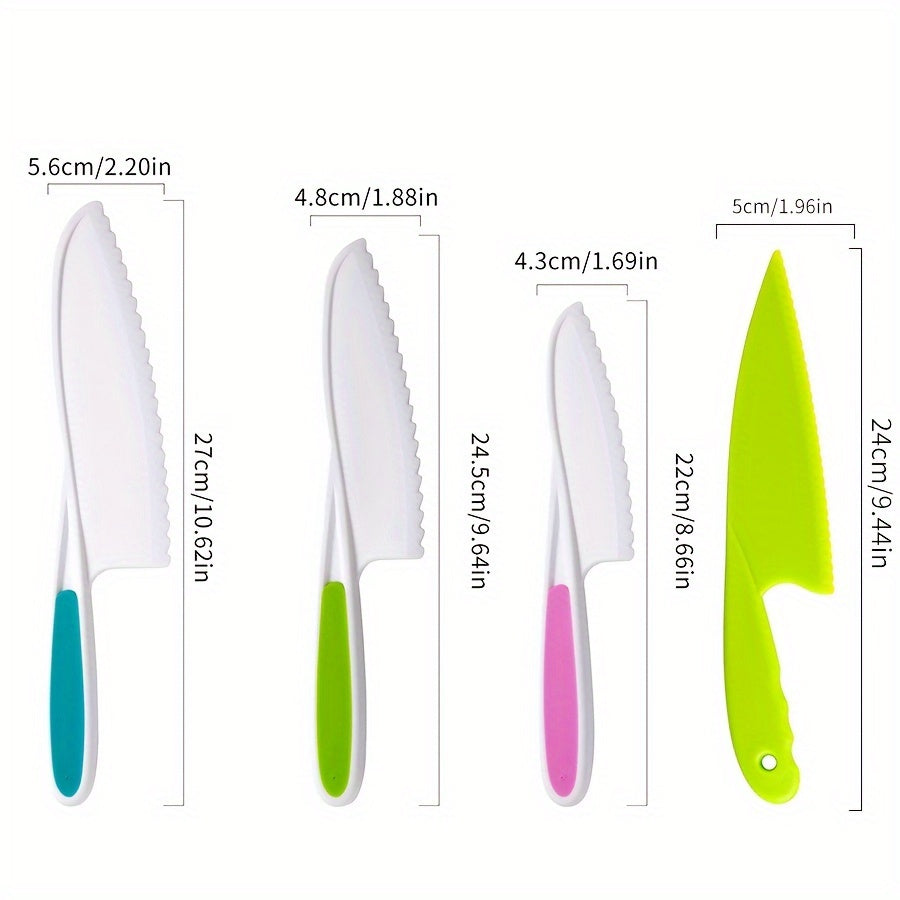 Set of 3 Plastic Bread Knives for Kids, Safe Food Contact, Perfect for Fruit and Cake