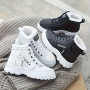 Women's Winter High-Top Boots Fleece Lined Rubber Sole Lace-Up Mid-Heel