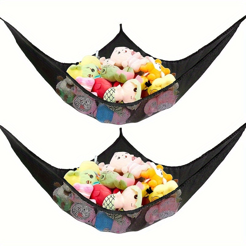 Large Black Stuffed Animal Storage Hammock for Nursery and Playroom