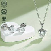 925 Silver Plated Jewelry Set Heart-Shaped Moissanite Necklace Earrings Wedding Festival Gift Box