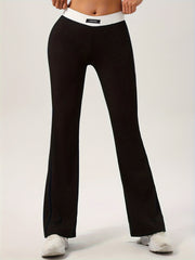 Women's High Waist Flare Pants with Contrasting Color Details and Stretch Fabric for Casual Fall Wear