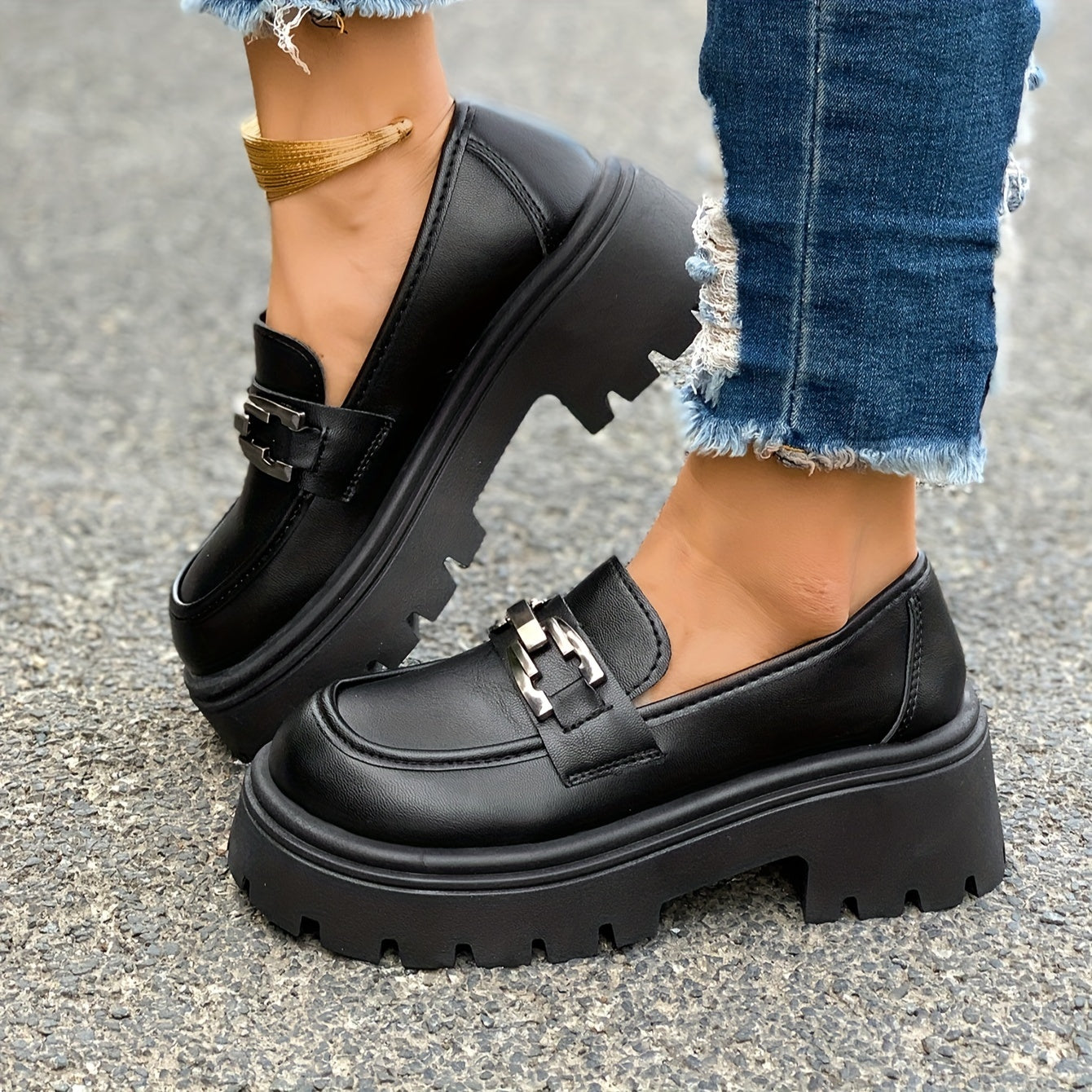 Women's Waterproof Platform Loafers with British-Inspired Design