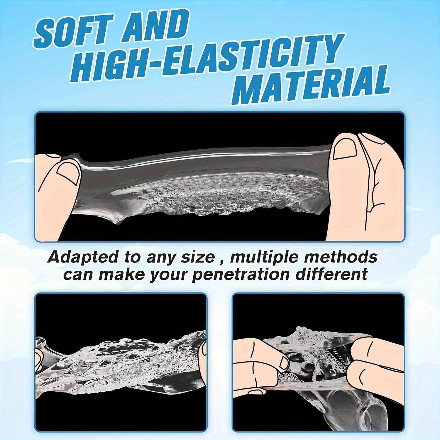 Men's Penis Sleeve, Crystal or Wolf Tooth Style, Reusable, Grainy and Bulging Sensation