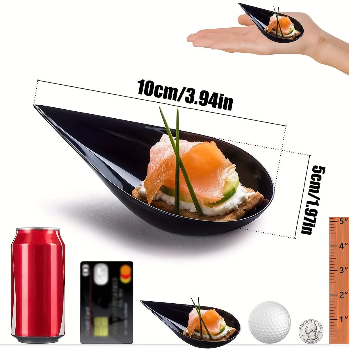 Juego de 10 mini cucharas de postre para sushi con plato oscilante para bodas 10cm