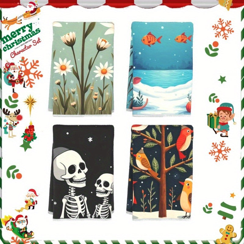 4 ta 45.72X66.04 sm Rojdestvo daraxti bayrami Santa Klaus oshxona choy sochiqlari YVPKB